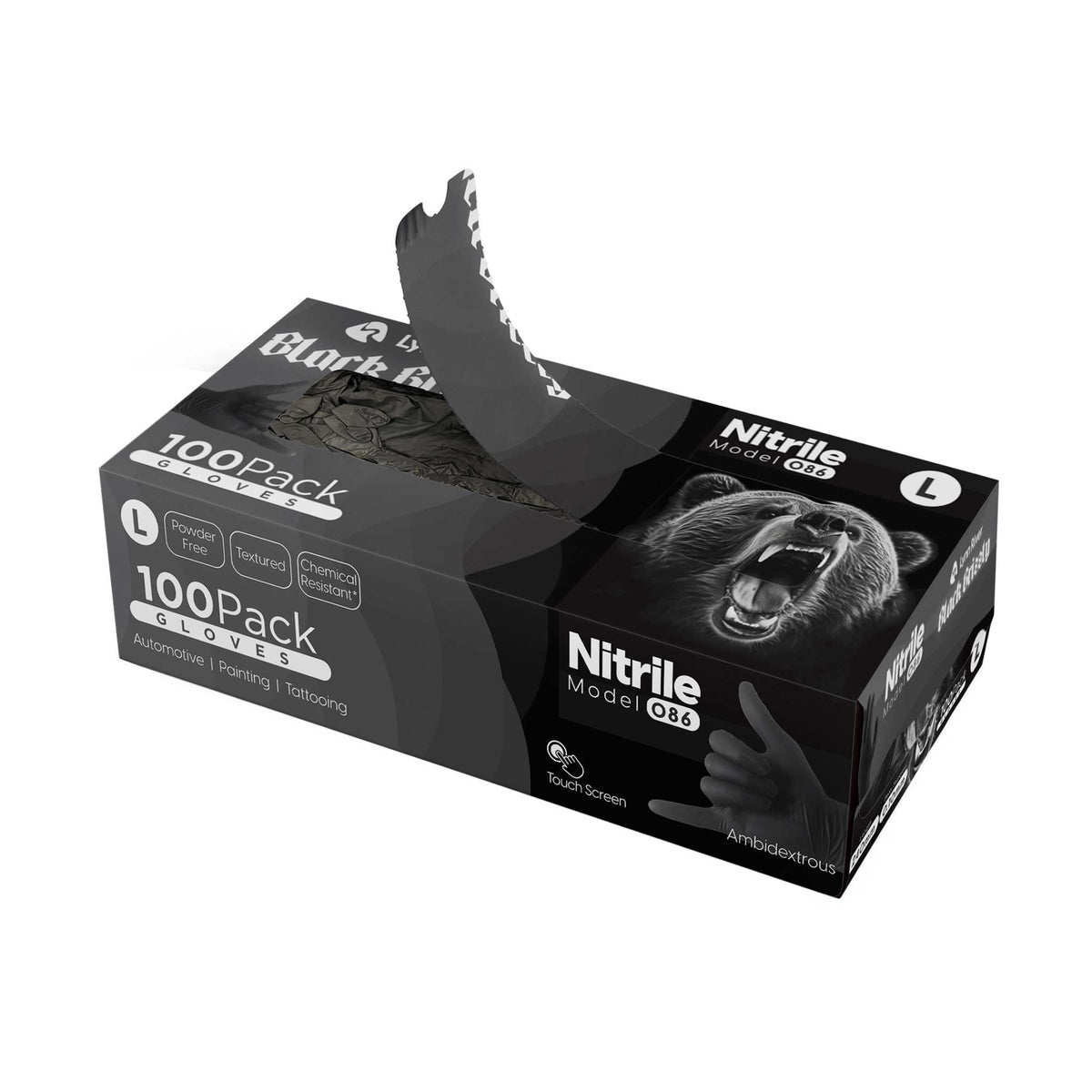 Black Grizzly Nitrile Gloves, 100 Pack, Box