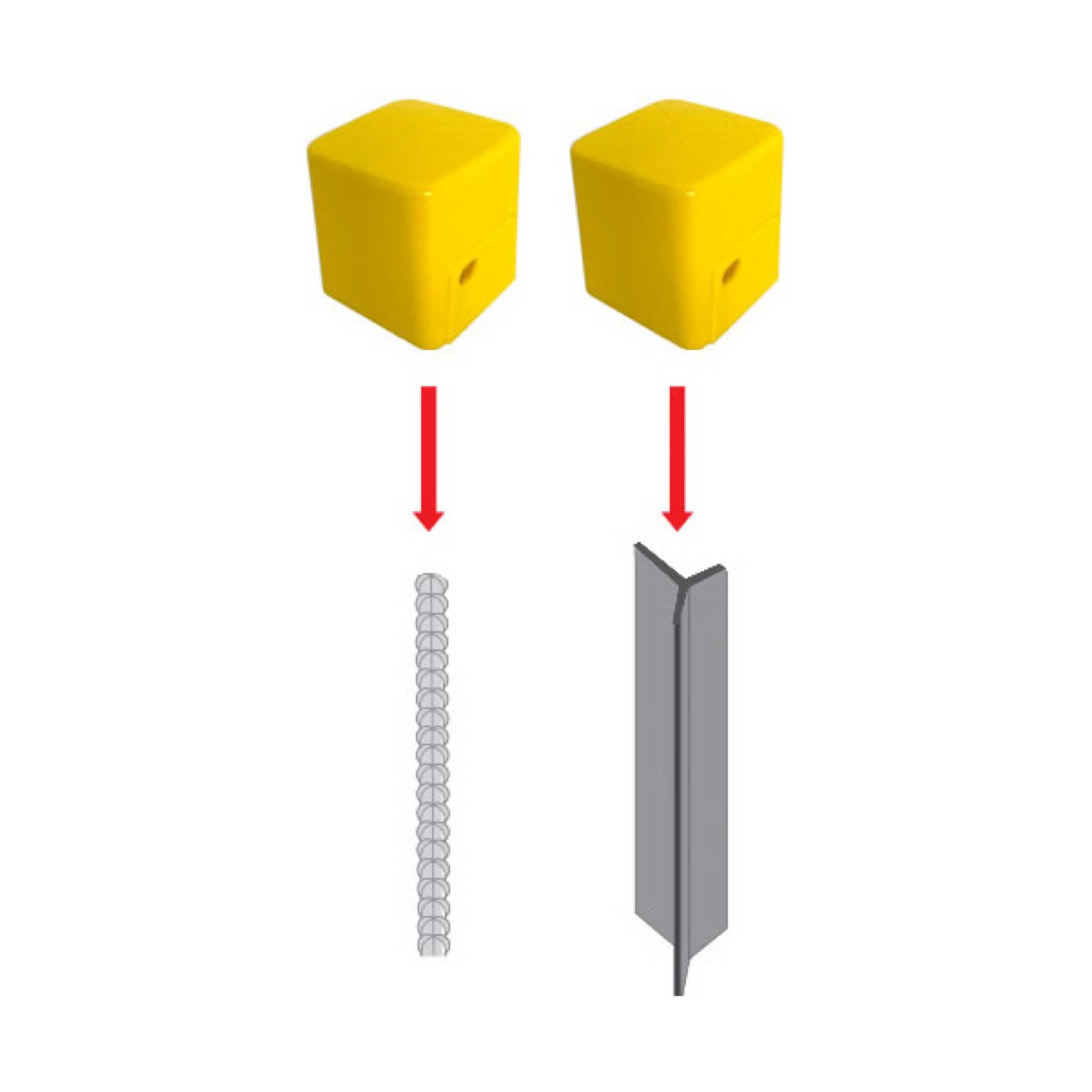 Universal Safety Cap, Yellow, 100 Pieces, demonstration on y post and waratah