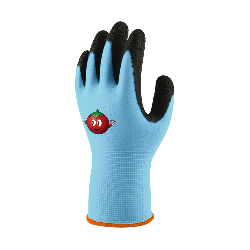 Happy Veges Kids Gloves Light Blue with Tomato Image