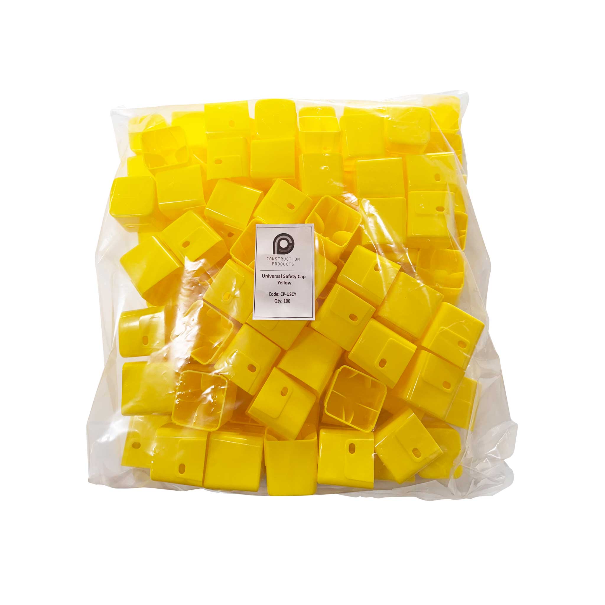 Universal Safety Cap, Yellow, 100 Pieces, Bag of 100pcs