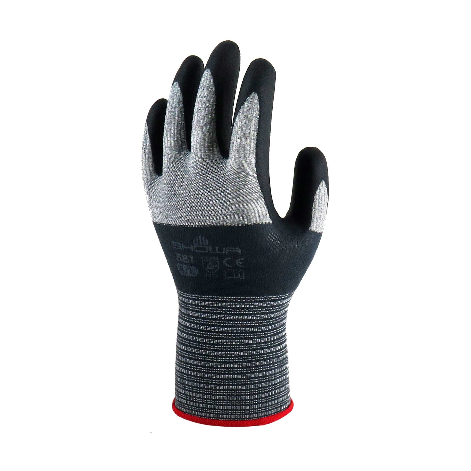 Guanti Da Lavoro SHOWA 381 – Rivestimento In Nitrile Microporoso, Taglia 6/S, Grigi Con Palmo Nero - 4